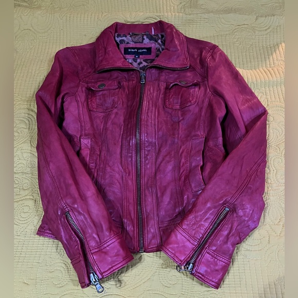 Black Rivet Red Leather Jacket - Picture 1 of 6